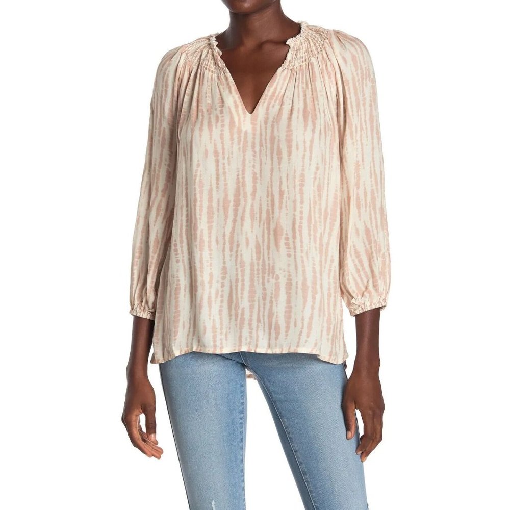 Bobeau Womens Medium M  Smocked Collar Sheer Top